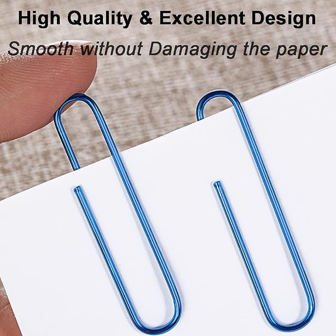 Vinaco Blue Paper Clips, 400PCS Assorted Sizes, 1.3" & 2" Paper Clips, Durable & Rustproof, Coated, Great for Office & School