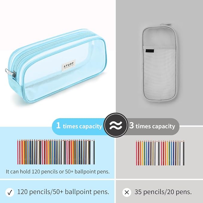 Fancy Forest Clear Mesh Pencil Case, Large Capacity Pen Case for School Exam & Students
