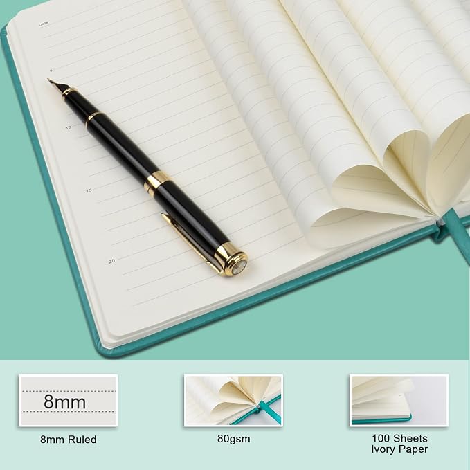 Journal notebook (A5-Lined, Turquoise Color),192 Pages, Medium 5.7X8.3 inches - 80 gsm Thick Paper, Hardcover