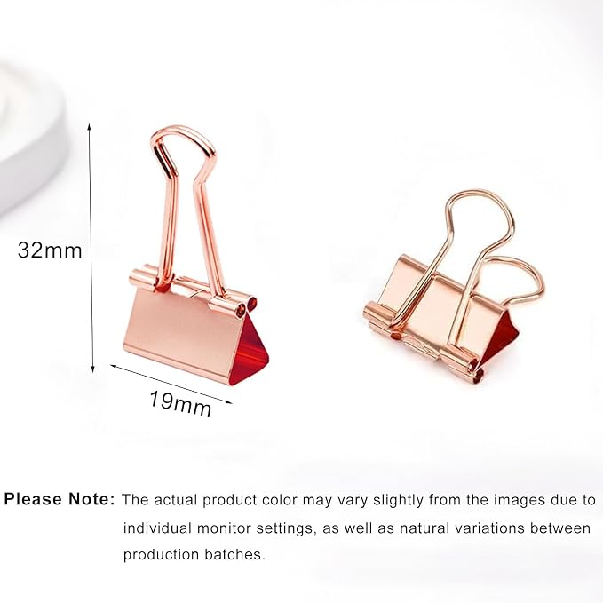 50 Pack Small Rose Gold Binder Clips 3/4 Inch (19 mm), Colored Little Paper Clamps, Tiny Mini Paper Clips for Office Home School Business 0.75"