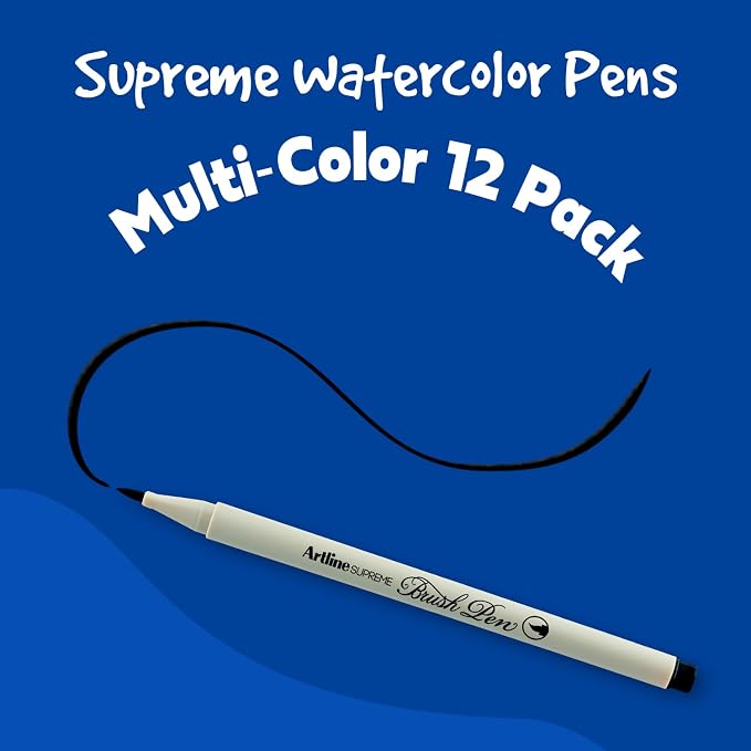 Artline Watercolor Brush Pens, Flexible Tip, EPFS-F, Multi-color, 12 Pack | Water-based brush markers for drawing, calligraphy, lettering, coloring, blending, illustration and artist projects