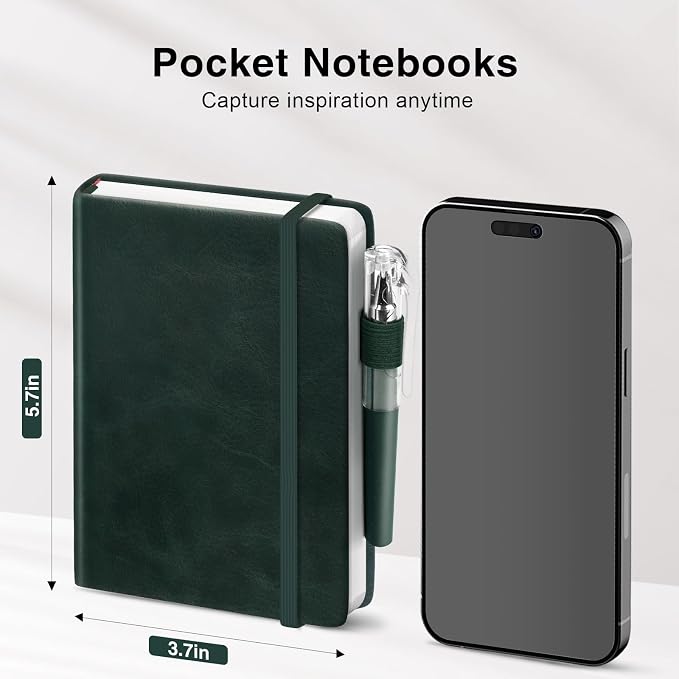 Oucaru Small Notebook College Ruled, 3 Pack (Green) 3.7x5.7 in Pocket Notebook Journaling Notebooks Mini Hardcover Lined Note Pads with Pens for Work Business Travel and Office Supplies