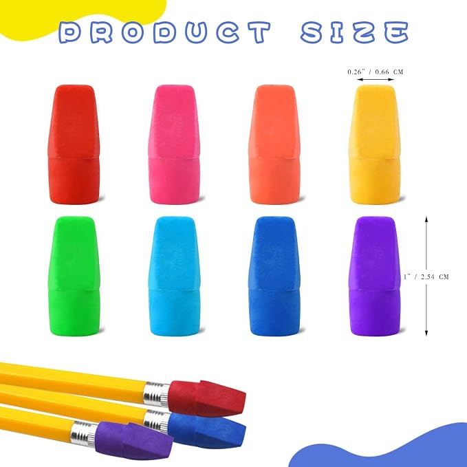 PRALB 400PCS Pencil Top Erasers Caps for Pencils, Bulk Chisel Shape Pencil Cap Erasers for Classroom Rewards, Teacher Supplies, Party Favors, School Prize Box
