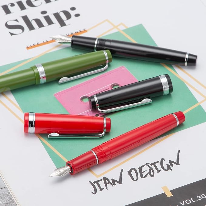 Jinhao 82 Avocado Green Acrylic Fountain Pen, Iridium Medium Nib Classic Design Smooth Writing Pen with Ink Converter (Silver Trim)