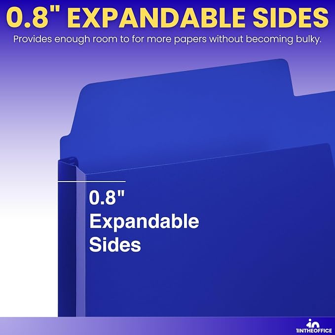 1InTheOffice Plastic File Folders Letter Size 1/3 Cut Tab, Poly File Pockets, Assorted Colors (10 Pack)