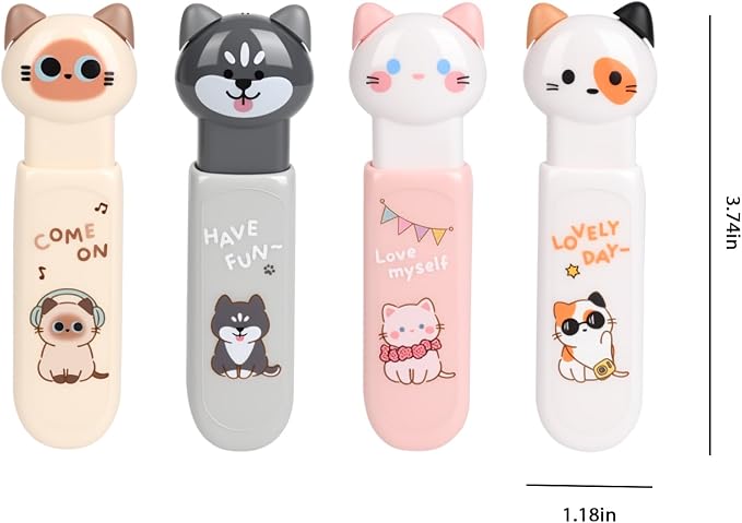 4-Count Cute Cat Correction Tape, Retractable Tape for School & Office | Cute cat design with smooth application and tear-resistant tape, perfect for correcting notes, homework and office documents.