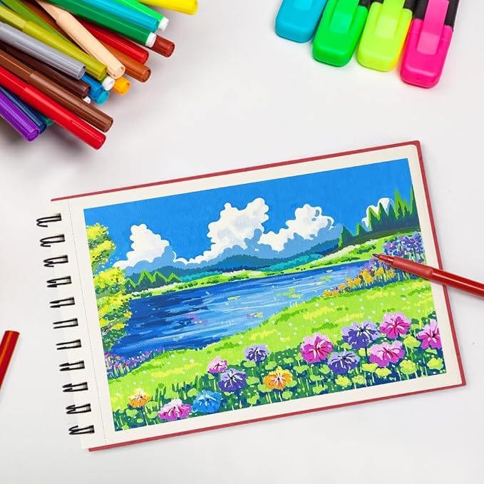 5.8x8.3in Sketch Book, 60Sheets Spiral Bound Notebooks, Natural White 92lbs/150gsm Acid-Free Drawing Paper for Painting,Sketching, Professional Sketch Pad for Artists, Beginners. NW-Red