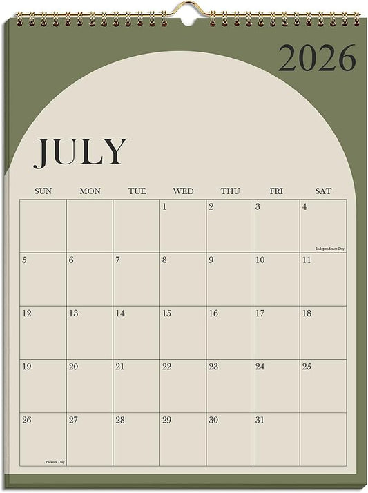 Large Calendar 2026-2027 with Spiral Bound - 18 Month Big Calendar from July 2026 to December 2027, Vertical Large Monthly Calendario 2026-27 for Wall, 22" x 17", Green