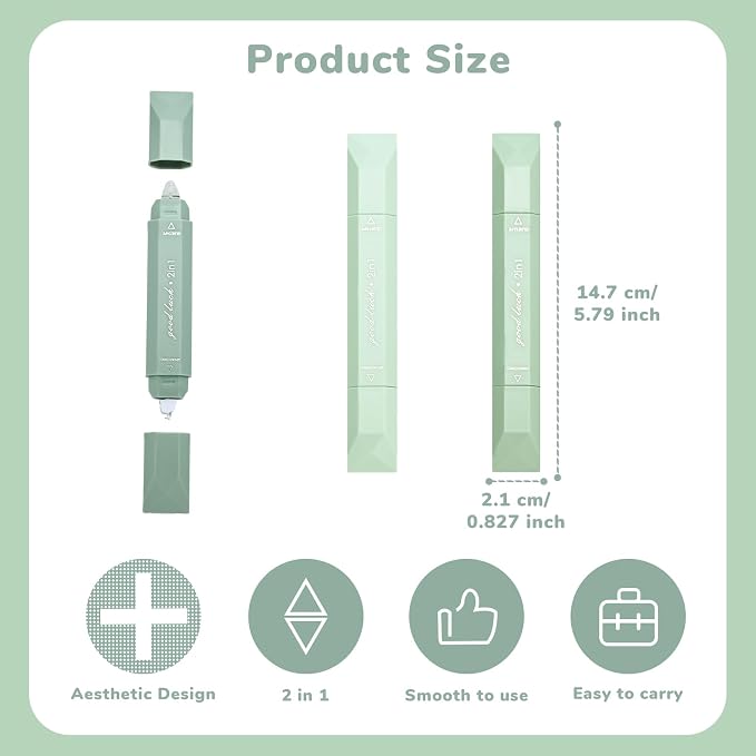 Temiary 4 Pcs 2 in 1 White Correction Tape and Double Sided Roller Set, Aesthetic Smooth Pull Out Tapes with Adhesive Glue Tape Roller Runner for School Office Supplies (Green)