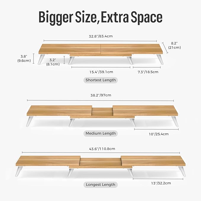 loukin Dual Monitor Stand Riser for Desk, 43.6" × 8.2" Computer Stand, Wood | Supports 22 lb, No Installation Required, Water-Resistant Surface, Fits Laptops and Printers, Ergonomic Design
