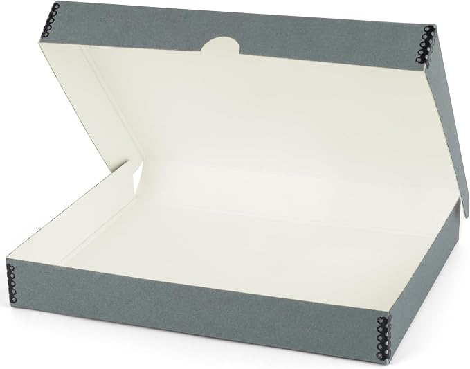 Lineco Clamshell Archival Storage Box, 11.5x17.5x1.75 Inch, Gray | Acid-Free with Metal Edge Boxboard, Organize and Store Photos Documents Cards Negatives Magazine Prints Family Records DIY