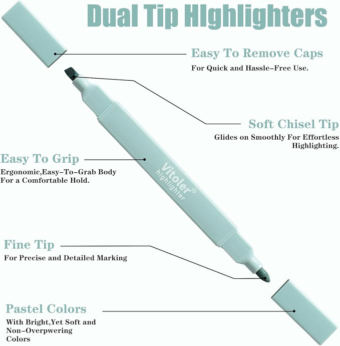 Vitoler 8pcs Aesthetic Highlighters, Chisel & Fine Tips Bible Highlighters | For teachers, For nurses, For women, For bibles, For markers, Aesthetic, For journaling, For office, For School Supplies
