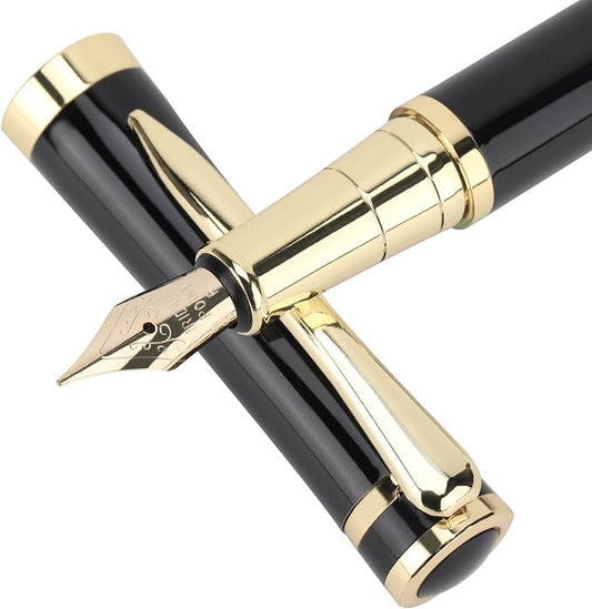 Cheericome Luxury Fountain Pen Set for Men & Women - Ink Pen for Smooth Writing - Fountain Pen Fine Nib，Includes 10 Ink Cartridges and Ink Refill Converter - Black