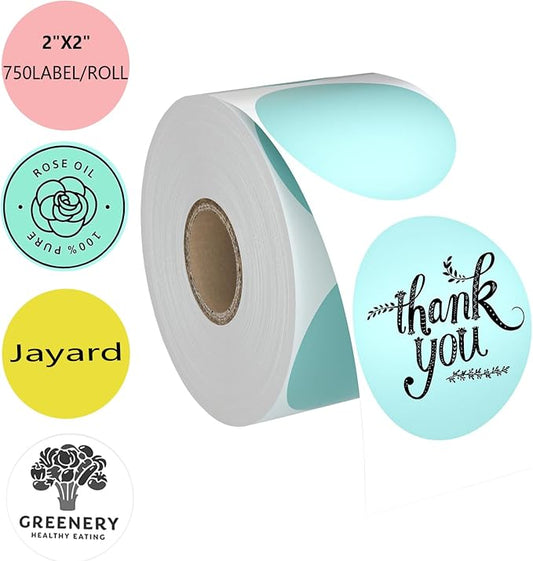 2" Circle Direct Thermal Labels, Thermal Printer Labels for Name Tag, DIY, QR Code, Self-Adhesive Address Shipping Stickers, Green Circle Sticker Labels Compatible with Zebra, Rollo, MUNBYN,750Lables