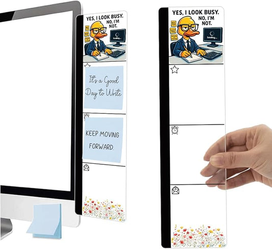 Monitor Memo Board Acrylic Sticky Note Holder Funny Office Duck Desk Decor with 100 Blue Self Stick Note Pads Yes I Look Busy Quote