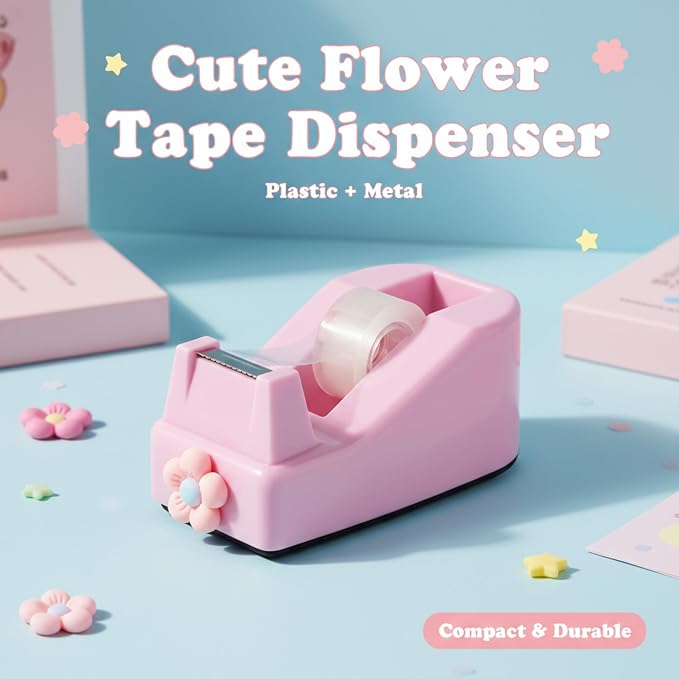 Tape Dispensers,Purple/Pink Tape Dispenser,Tape Dispenser Desk with Stable Weighted Base,Easy One-Hand Use for Scrapbook,Duct Tape & Packing Tape,Ideal for Vision Board Supplies,Office&School Supplies