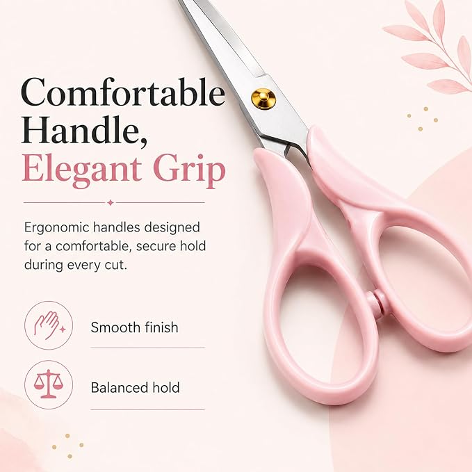 Scissors 6.3 Inch, Pink Acrylic Handle with Stainless Steel Blade | Samll Sharp Scissors for Scrapbook, Cute Scissors for Office Desk, Teachers Must Haves