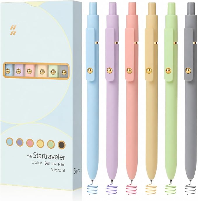 FIOVER Colored Pens, 6 Pack Colorful Gel Pens, Quick-Dry 0.7mm Medium Point for Journaling, Note Taking, Doodling, Aesthetic Office School Supplies, Gifts for Women Men(Multiple Colors)