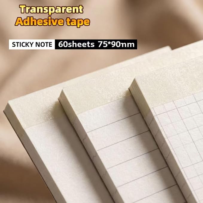 Functional Tabbed StickyNotes Booklet 60 Sheets (Square/Blank/Lined Paper)/Pad 3x3.5 Cute Sticky Notes with Transparent Adhesive Strip Top Great for Home Office School Supplies