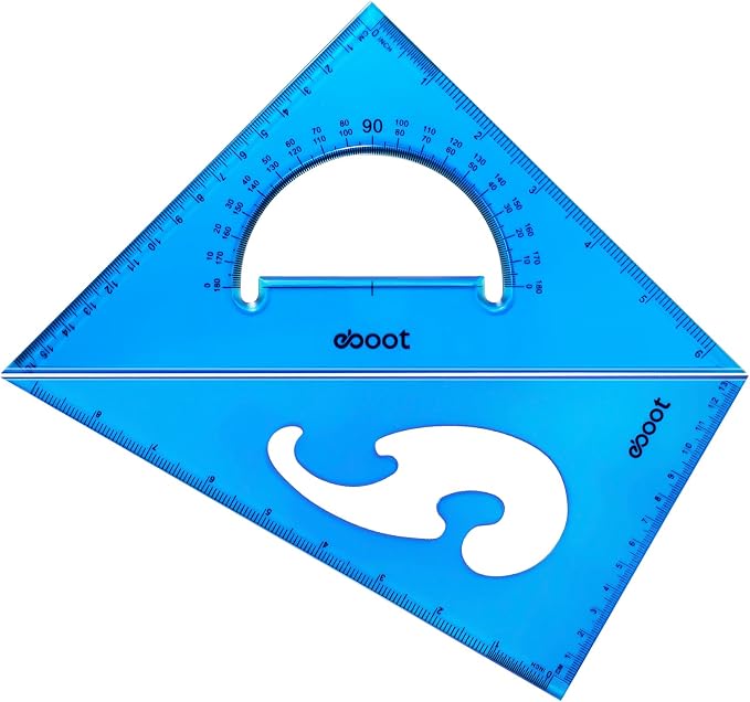 EBOOT 2 Pack Large Transparent Triangle Ruler Set Square Plastic, 30/60 and 45/90 Degrees Angle Drafting Quilting Drawing Tool School Classroom Office Triangular Rulers(Blue)