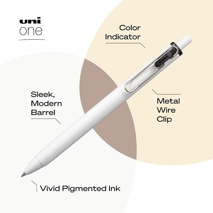 uniball™ one Retractable Gel Pens, Medium Point (0.7mm), Black Ink, 5 Pack | Ink stays on top of paper fibers for crisp vivid lines, wire pocket clip, color indicator top, smooth barrel & rubber grip