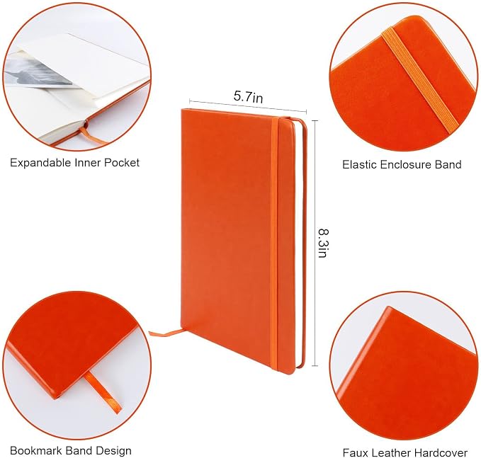 Journal notebook (A5-Lined,Orange Color),192 Pages, Medium 5.7X8.3 inches - 80 gsm Thick Paper, Hardcover