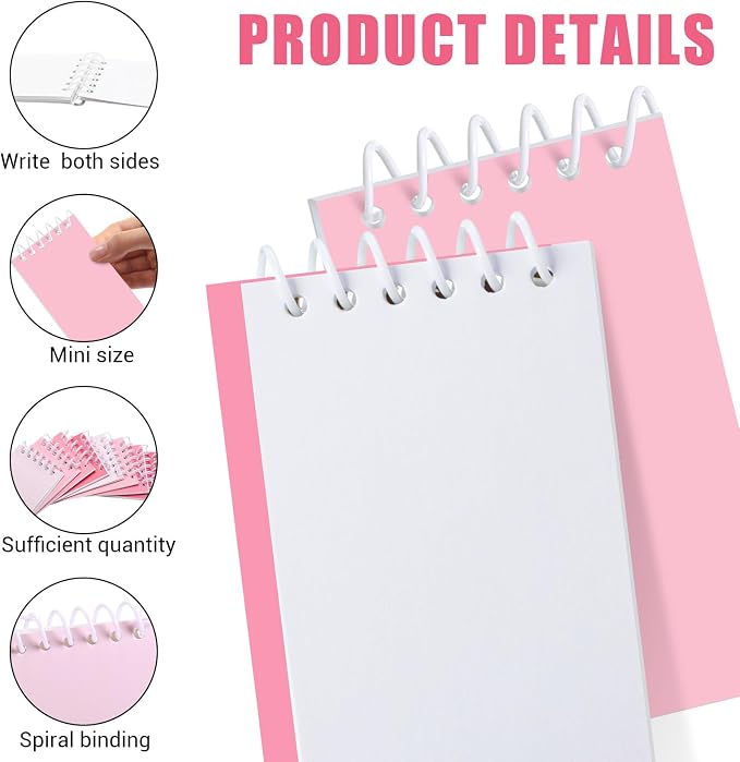 Epakh 24 Pcs Student Gift Bulk Pocket Spiral Notebook Memo Pads Mini Blank Pocket Notebooks 20 Sheets Per Notebook for School Classroom Home Office Nurses(Pink)