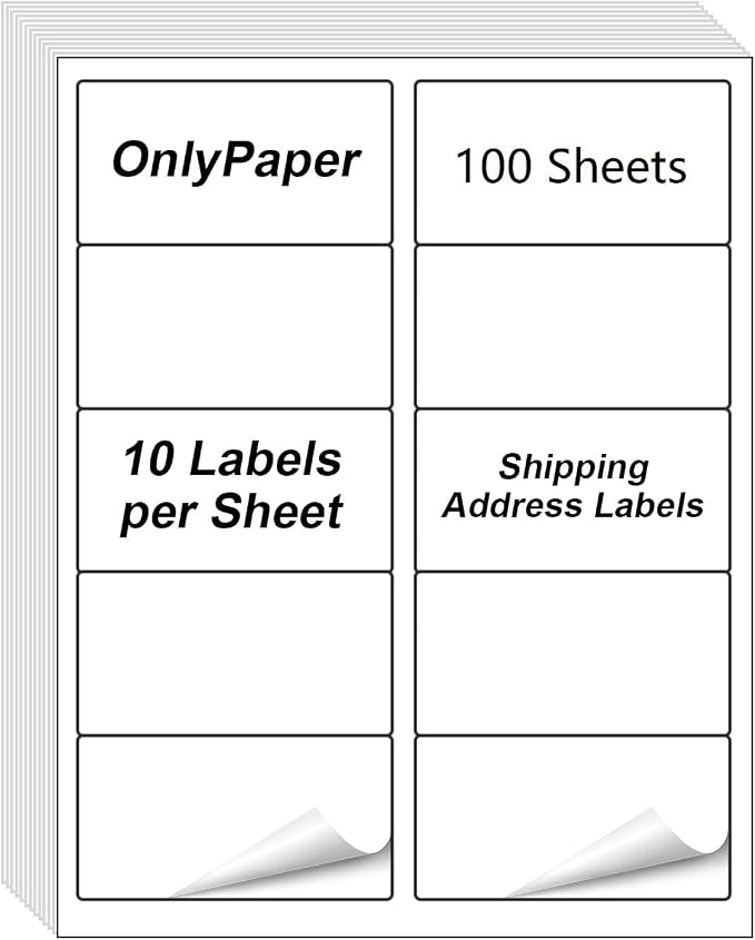 2" x 4" Shipping Labels - 100 Sheets 10 Up Self Adhesive Mailing Labels,1000 PCS Address Labels for Laser & Inkjet Printers, Handwrite-Friendly