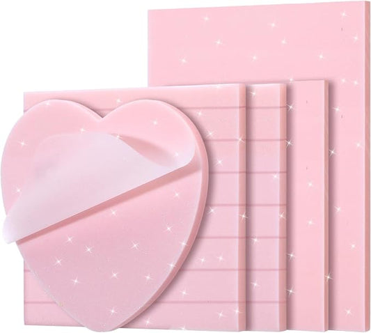5 Pack Mixed Shape Transparent Sticky Notes, 250 Sheets Glitter Pastel Color Waterproof Index Sticker Book Tabs Soft PET Marker Memo Pad for Annotating Home School Office