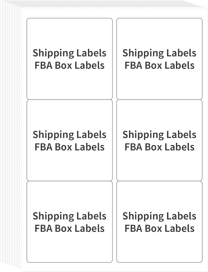 FungLam Printable Sticker Paper, 3-1/3" x 4" Shipping Address Labels 600 Blank Mailing Labels for Laser & Inkjet Printers, 6 per Page Label Stickers, 100 Sheets
