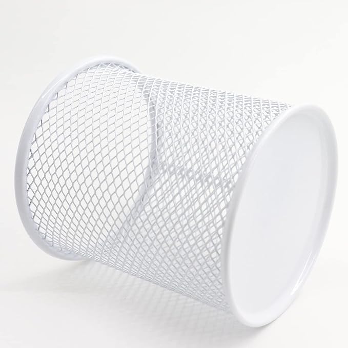 Pen Holder Mesh Pencil Holder Metal Pen Holder Cup Pencil Cup Holder for Desk Office Pen Organizer White, 4 Pack