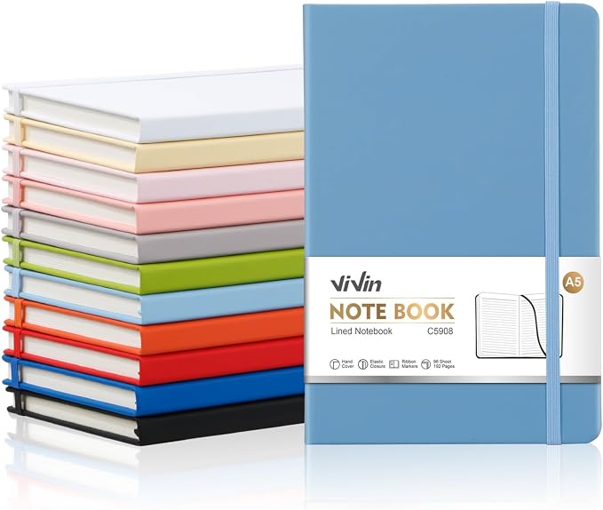 ViVin Lined Journal Notebooks for Professional Office Work,192 Pages,Medium 5.5 x 8.3 inch,College Ruled,A5 Hardcover Journaling Notebooks for Writing,12 Pack Bulk