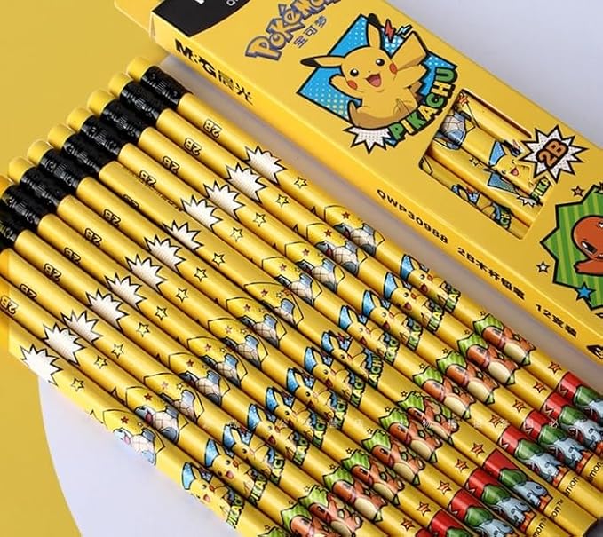 Pikachu Pencils with Eraser, 2B Triangular Pencils 12 Count (Yellow)