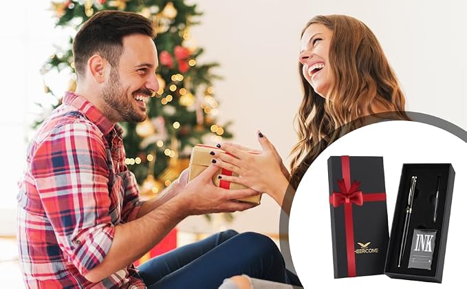 Cheericome Luxury Fountain Pen Set for Men & Women - Ink Pen for Smooth Writing - Fountain Pen Fine Nib，Includes 10 Ink Cartridges and Ink Refill Converter - Black