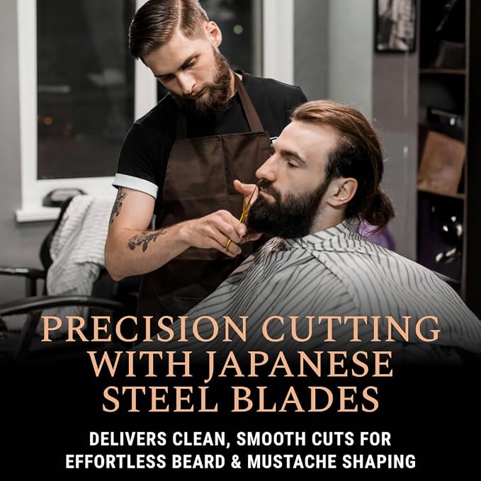 Ontaki Beard & Mustache Scissors for Men - 5.5" Japanese Steel, Gold Brass | Precision Sharp Blades, Ergonomic Finger Rest & Adjustable Tension Screw for Perfect Trimming - Beard Grooming Scissors