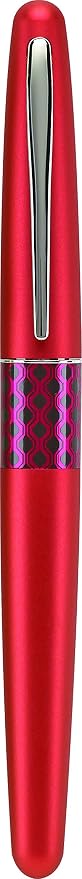 PILOT MR Retro Pop Collection Fountain Pen in Gift Box, Red Barrel with Wave Accent, Medium Point Stainless Steel Nib, Refillable Black Ink (91442)