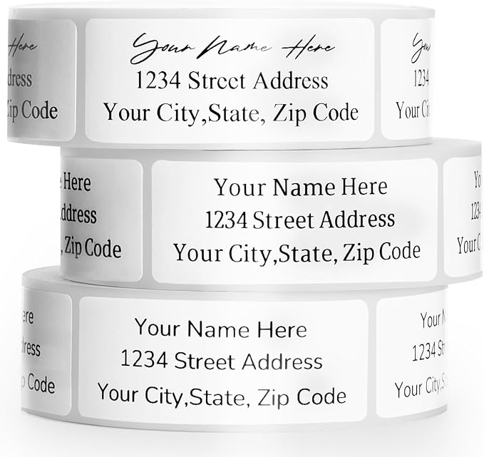 Address Labels Personalized Return Address Labels, 2.5" x 0.75" Custom Mailing Label for Envelopes 250 Large Customized Self Adhesive Stickers Printable Mail Envelope Adress Label Roll, White