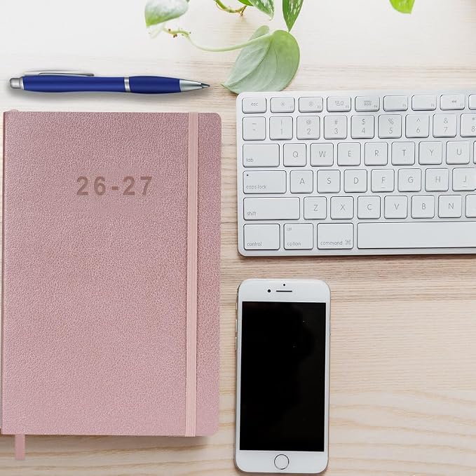 26-27 Academic Planner - Weekly and Monthly Planner, Jul 2026 - Jun 2027, Holidays, Contacts and Notes Pages, Vegan Leather Cover, Elastic Closure, 5.5”x8.25”, Rose Gold