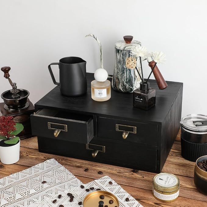 Wooden Storage Box Apothecary Drawers Vintage Wooden Box Wood Desktop Organizer Countertop Drawers Library Card Catalog Cabinet Apothecary Cabinet（BLACK 03）