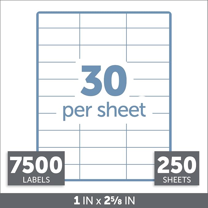 Office Depot White Inkjet/Laser Address Labels, 1in. x 2 5/8in., Box of 7,500, 505-O004-0005