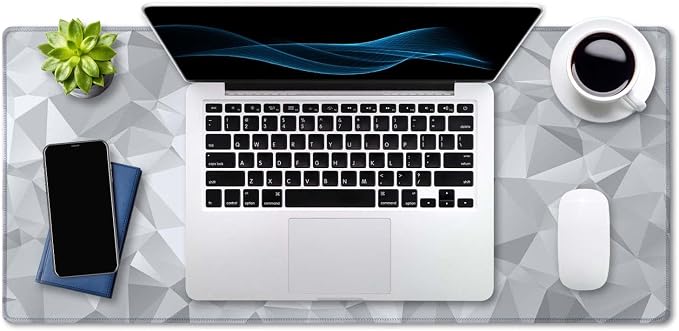 SSOIU Large Mouse Pad, Full Desk XXL Extended Gaming Mouse Pad 35.5" X 15.7", Waterproof Desk Mat Stitched Edges, Non-Slip Computer Keyboard Mousepad for Office and Home, Gray Triangular Abstract