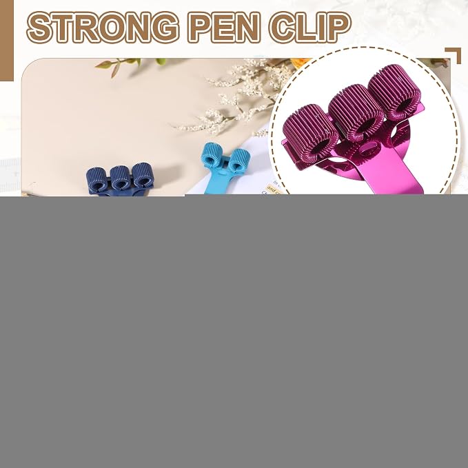 PATIKIL 2Pcs Pen Clip, 3 Holes Pen Holder Clip Metal Portable Spring Loop Organizer Universal for Notebook Journal Highlighter Office Business Pocket Clipboard Whiteboard, Rose Red