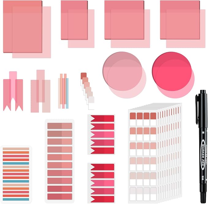 BAYTORY 1240 Sheets Transparent Sticky Notes, Clear Annotation Kit (Pink) | 3 x 3 inch Page Markers, Translucent Self-Stick Index Tabs for Reading Bible Office Journaling