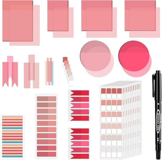 BAYTORY 1240 Sheets Transparent Sticky Notes, Clear Annotation Kit (Pink) | 3 x 3 inch Page Markers, Translucent Self-Stick Index Tabs for Reading Bible Office Journaling