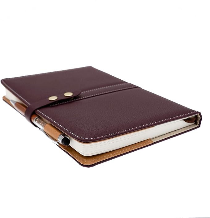 Hardcover Notebook Set - Thick Classic Ruled Notebook with Pen Loop and Pen, A5 192 Pages, Soft Faux Leather Hardcover Cover with Buckle(Maroon)