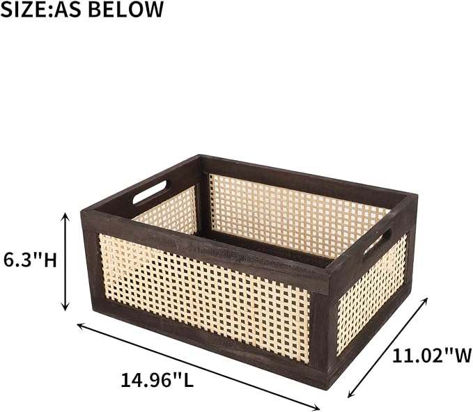 Desktop Storage Basket, Sundry Office Drawer Storage Box, Wood Frame Storage Basket. (Brown-Large)