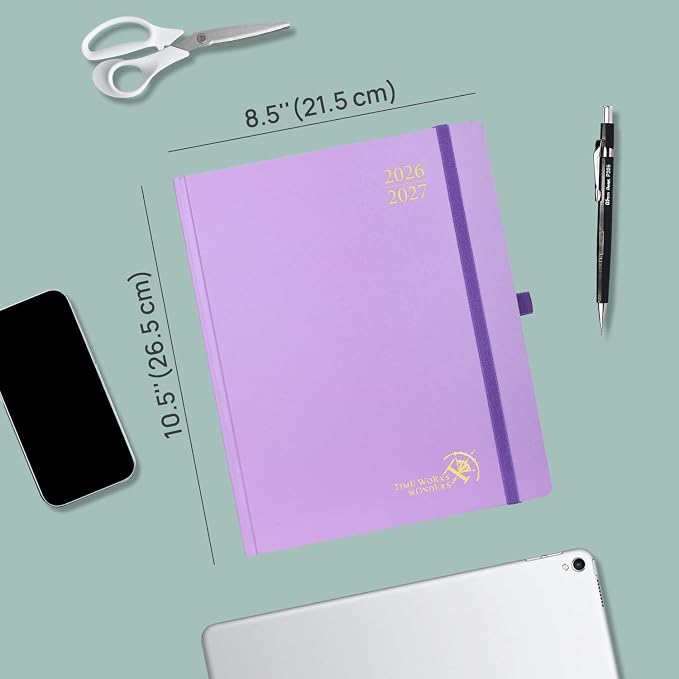 POPRUN 2026-2027 Academic Planner, Large Size 8.5" x 10.5", Weekly and Monthly Calendar, July 2026 to June 2027, Hardcover Appointment Book with Vertical Layout, Hourly Time Slots, Monthly Tabs - Violet