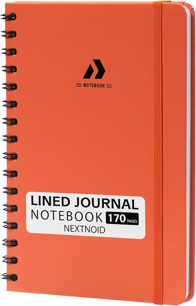 Nextnoid A5 Lined Spiral Notebook - 170 Pages, College Ruled, Vivid Orange | Hardcover Notebook for Everyday Writing, A5 Size (5.8" x 8.3") Journal for Work and School, Daily Journaling and Notetaking
