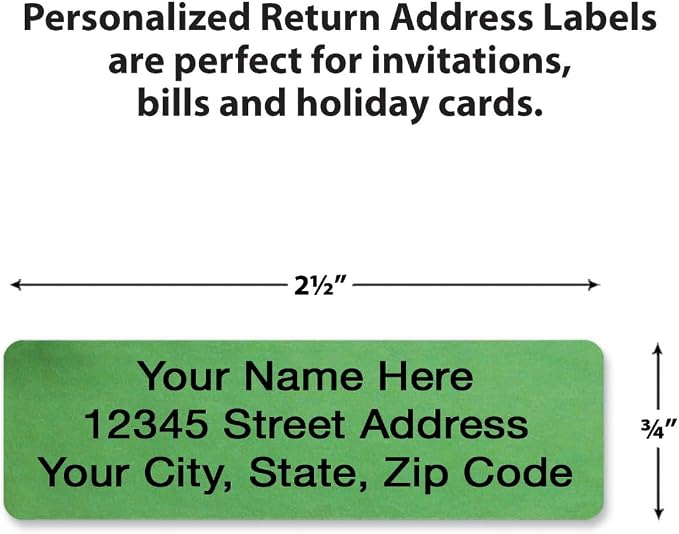 Colorful Images Green Metallic Foil Rolled Return Address Mailing Labels with Dispenser, Customize with Name & Shipping Address, 250 Self Adhesive, Easy Peel Sticker Label Roll, 3/4" x 2 1/2"