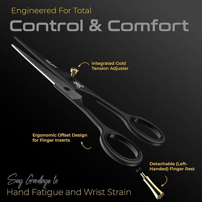 Left Handed Barber Scissors Professional 6 Inch - Serrated Edge Hair Cutting Shears for Lefties, Japanese Stainless Steel Salon Scissors for Men & Women, Includes Premium Leather Pouch & Gift Box